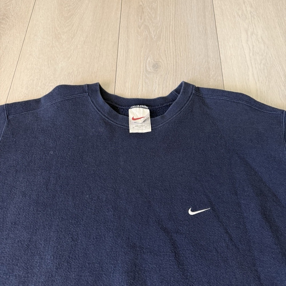 Vintage 90s Nike Crewneck Sweatshirt Mens L Large Navy Swoosh White Tag